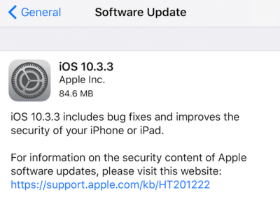 Обновление iOS 10.3.3 уже доступно для скачивания