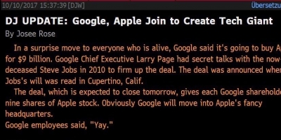 Сообщение Dow Jones о покупке Google компании Apple привела к кратковременному росту акций последней