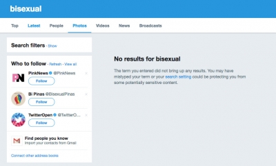 Twitter исправит ошибку, из-за которой слово "бисексуал" удалялось из поиска в новостях и фоторесурсах